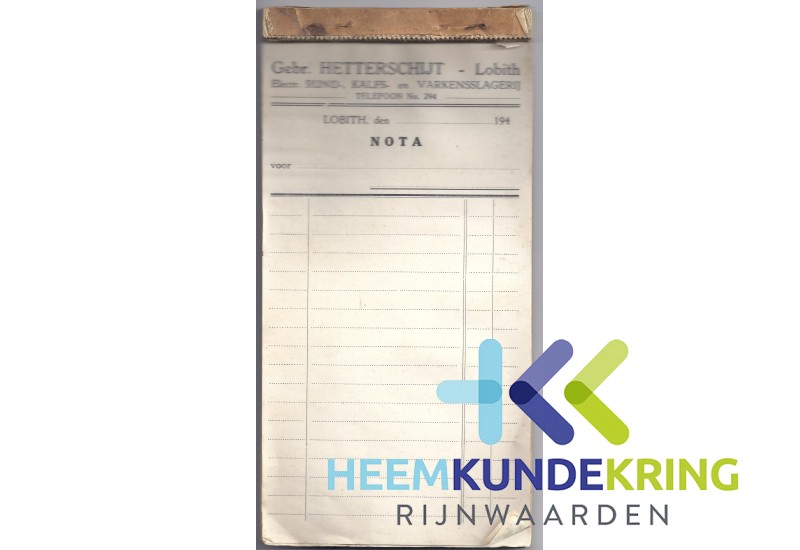Nota papier Slagerij Hetterscheid. Coll. M.Hoedemaker